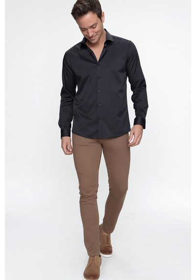 Morven Erkek Siyah Slim Fit Dar Kesim Düz Sert Yaka Uzun Kollu Gömlek Siyah Morven Erkek Siyah Slim Fit Dar Kesim Düz Sert Yaka Uzun Kollu Gömlek Siyah