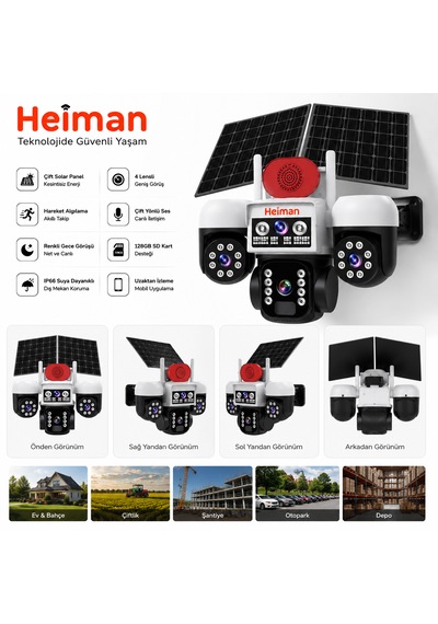 Hm-928 3 Kameralı 3ptz Sim Kartlı Güneş Panelli Solar 6mp Ptz Kamera