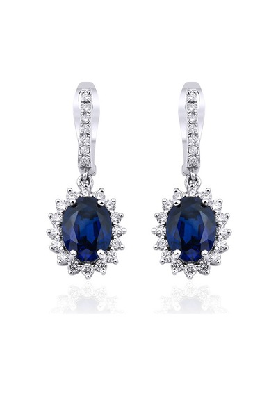 4.00 Karat Safir Pırlanta Küpe - Hrd Sertifikalı