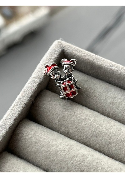 Minnie Ve Mickey Hediye Paketi Charm Gümüş Kaplama Kırmızı