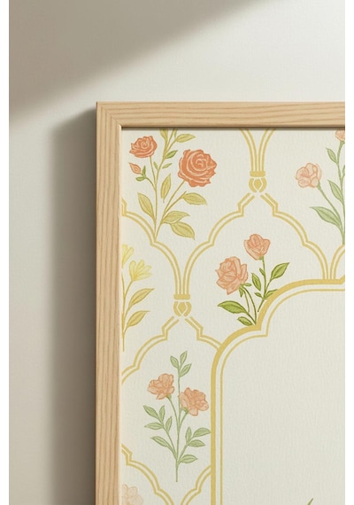 2 Adet Doğal Ahşap Çerçeveli Minimalist Soyut Vintage Tablo