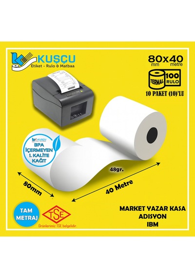 100 Adet 80x40 Tse Belgeli - 1. Kalite - Bpa İçermeyen - Pos,adisyon,yazar Kasa,bilgi Fişi,ıbm