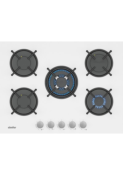 Simfer 3751-N 70CM Ankastre Beyaz Cam Ocak 4G+1Wok Emaye Izgara