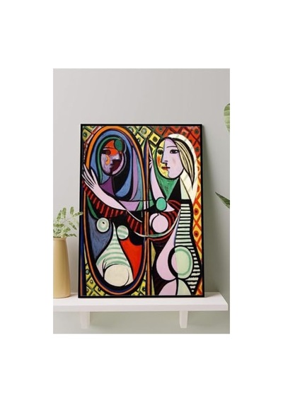 Sanatsal Tablo - Ayna Karşısındaki Kız Tablosu 21 X 30 Cm Çerçeveli