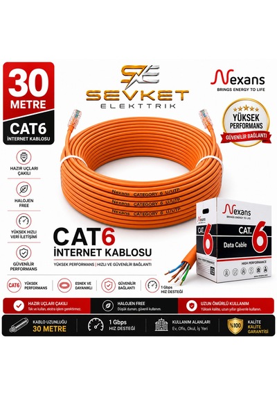 Nexans 30 Metre Cat6 Data Kablosu Turuncu Halojen Free Patch Cord