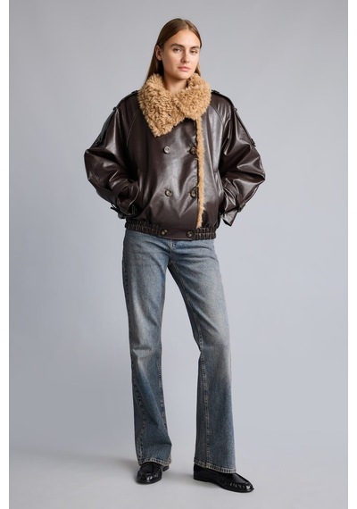 Defacto Oversize Peluş Yakalı Kruvaze Suni Deri Mont I2761ax26wnbn530 Kahve-bn530