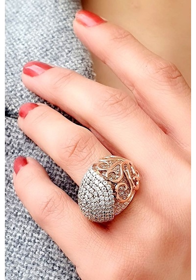 Zirkon Taşlı 925 Ayar Gümüş Rose Tasarım Yüzük 16