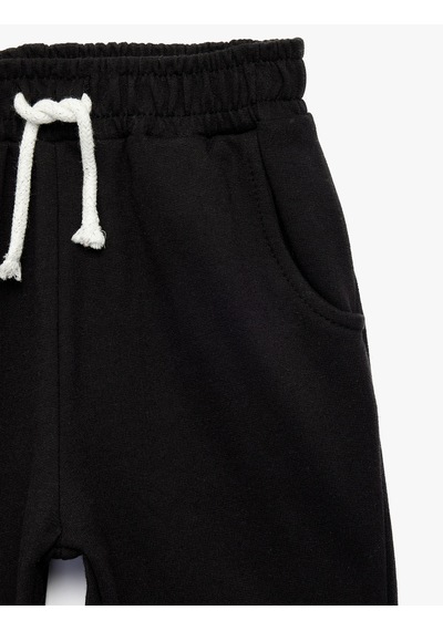Koton Cep Detaylı Beli Bağlamalı Pamuklu Şardonlu Jogger Eşofman Altı Siyah 7wmg40014ak