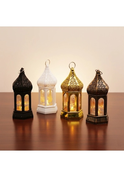 Ramazan Temalı Büyük Altıgen Kapalı Kubbe Led Lamba Altın