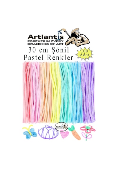 Şönil Pastel Renkler 30 Cm 100 Lü 1 Paket Pastel Renkli Tüylü Tel Peluş Tel 30 Cm Elişi Okul Projeleri Süsleme