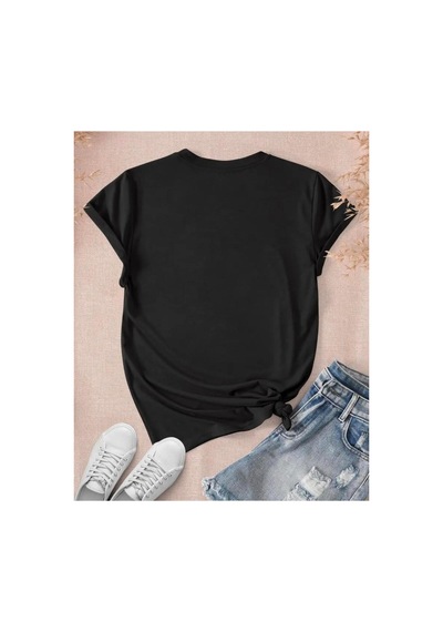 Medinenur Papatya Desenli Basic T-shirt Siyah