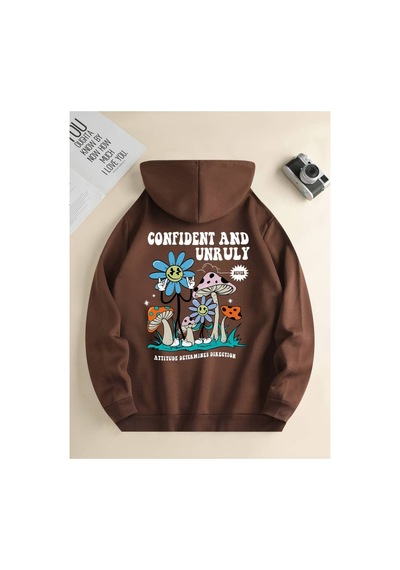 Medinenur Baskılı Kapüşonlu Sweatshirt Kahverengi