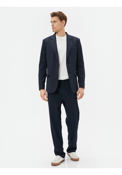 Koton Blazer Ceket Slim Fit Cep Detaylı Düğmeli Mono Yaka Lacivert 4sam50003hw 4SAM50003HW716 Lacivert