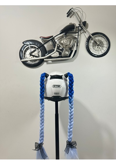 Motor & Motosiklet Mavi Ombreli Çift Örgü Saç Kask Dış Aksesuar Diğer