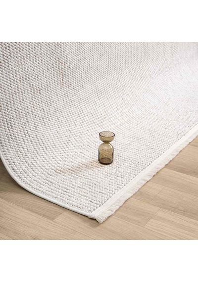 Krem Bukle Dokulu Düz Renk Modern Halı - Bk0360 Bej
