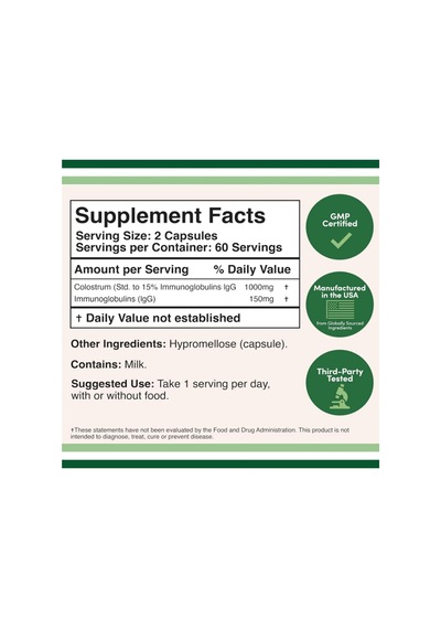 Double Wood Colostrum 120 Capsules 1,000mg Per Serving Bovi...