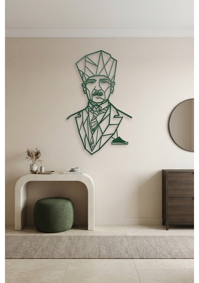 Atatürk Çizgi Metal Duvar Tablosu - Duvar Sanatı - Duvar Dekoru - Yeşil