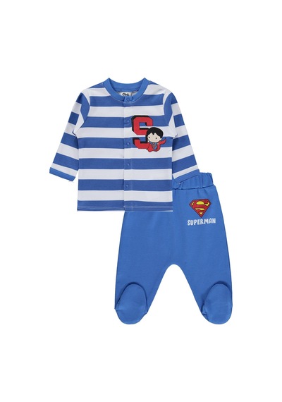 Civil Baby Superman Baskılı 1-9 Ay Pijama Takımı - Mavi Saks Mavisi