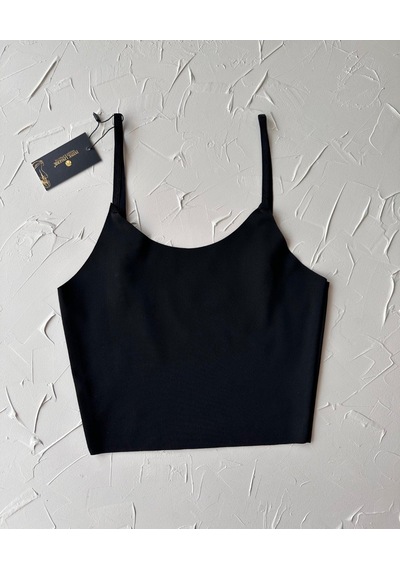 İnce Askılı Dikişsiz V Yaka İz Yapmaz Büstiyer/croptop Siyah