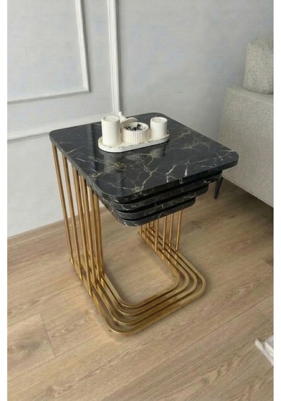 4'lü Tekerlekli Sehpa Gold Carrara Çok Renkli