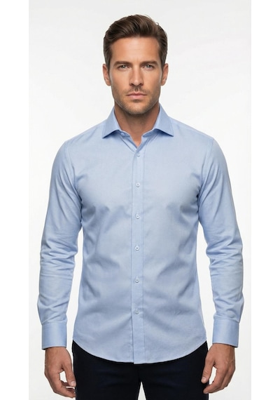 Plus Scorpion Erkek Beyaz Klasik Gömlek Slim Fit, Düz Model, Şık Ofis & Günlük Kombin Mavi