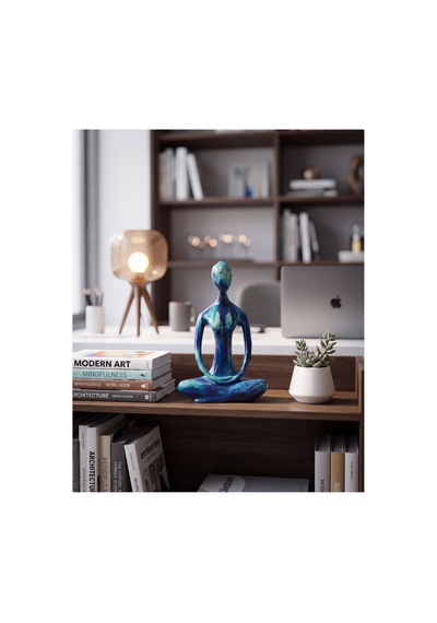Dekoratif Yogacı Heykeli Mavi 23x14 Cm Meditasyon Yoga Figürü, Modern Biblo Ve Masaüstü Dekor Objesi