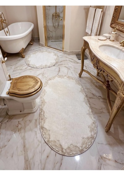 Çeyizlik Güpürlü Dantelli Banyo Paspas Takımı Kaymaz Taban 2'li Set 60x100 50x60 Diğer