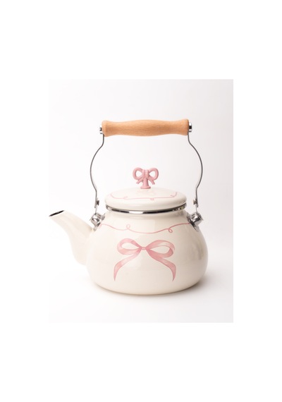 Rebel Bow Kurdele Desenli Emaye Vintage Kettle Fildişi