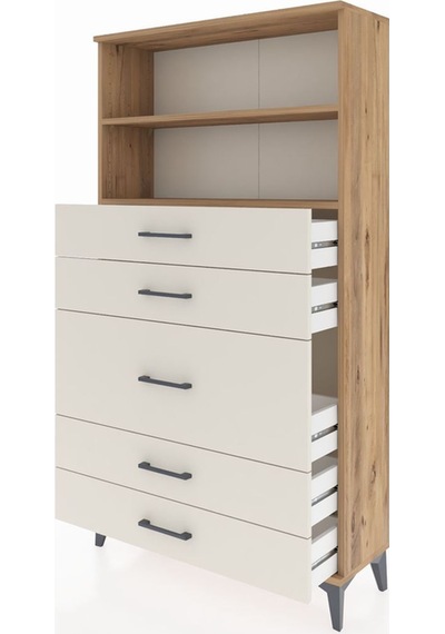Arges Dolap 2 Raflı 5 Çekmeceli 88x30x163 Çam-aytaşı Çam