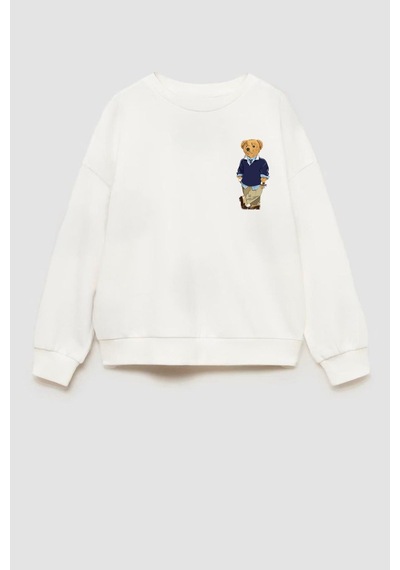 Monila Unisex Çocuk Ayıcık Baskılı 3 İplik Pamuklu Kumaş Sweatshirt Ekru