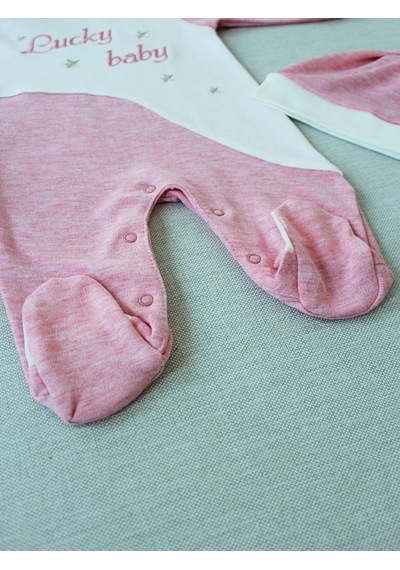 Veraura Lifestyle 0-3 3-6 Ay Lucky Baby Nakışlı Es Çizgi Boy Şapkalı Kız Bebek Tulumu Pembe