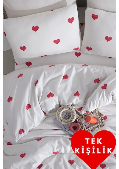 Conzaliza Red Love Pamuklu Nevresim Seti Tek Kişilik Çarşafsız Çok Renkli