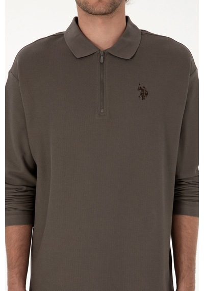 U.S. Polo Assn. Erkek Comfort Fit Yarım Fermuarlı Vizon Sweatshirt 50313754-VR052