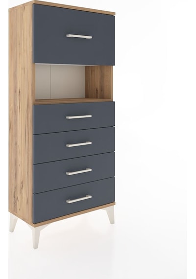 Hyperion Dolap Tek Raflı 5 Çekmeceli 60x44x134 Çam-antrasit Atlas Çam