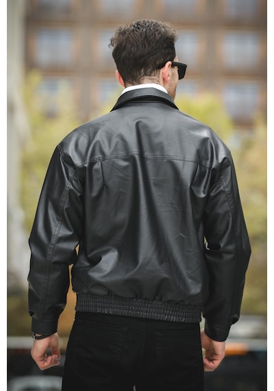 Oksit Jovanni Basic Oversize Erkek Deri Ceket Siyah