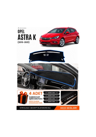 Opel Astra K 2015-2021 Uyumlu Torpido Koruma, Torpido Örtüsü, Torpido Kılıfı - Siyah Mavi