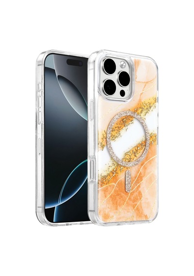 Onegif Apple İphone 16 Pro Max Lotus Simli Magsafe Kapak - Turuncu Diğer