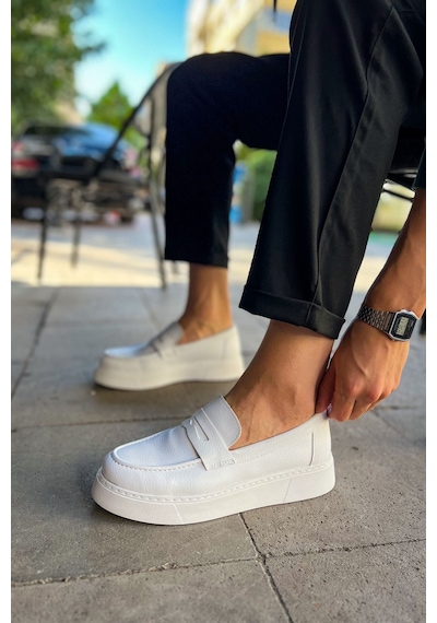 Roof Atelier Erkek Beyaz Loafer Ayakkabı - 421 - Cbt Bandera Beyaz