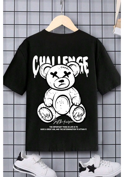 Uyguntarz Çocuk Challange Baskılı Pamuklu Tshirt Siyah
