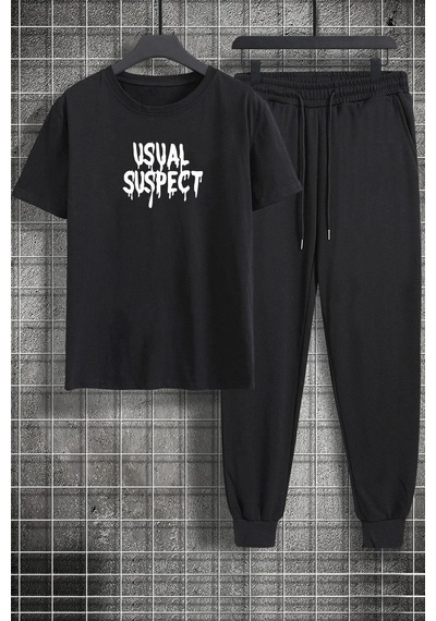 Uyguntarz Unisex Usual Suspect Baskılı 2'li Eşofman Takımı Siyah