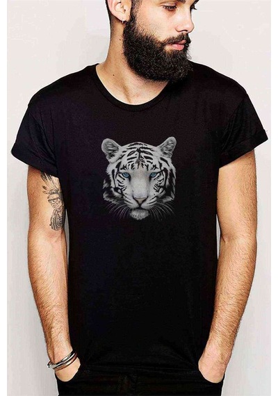 White Tigers Baskılı Siyah Erkek Tshirt