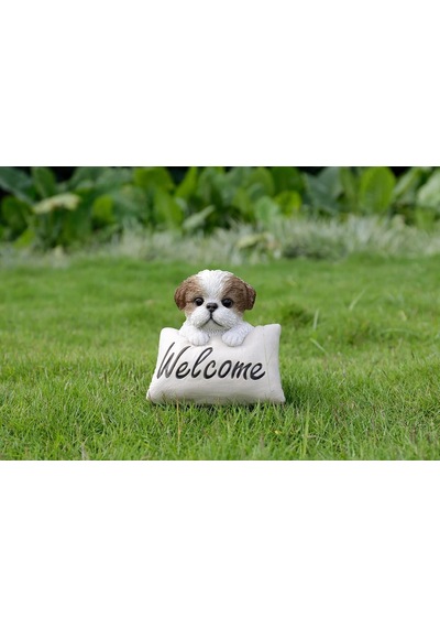 Gift Ltd Shi Tzu Yavru Köpek Hoş Geldiniz İşaretli - Kahverengi Ve Beyaz Heykel Diğer