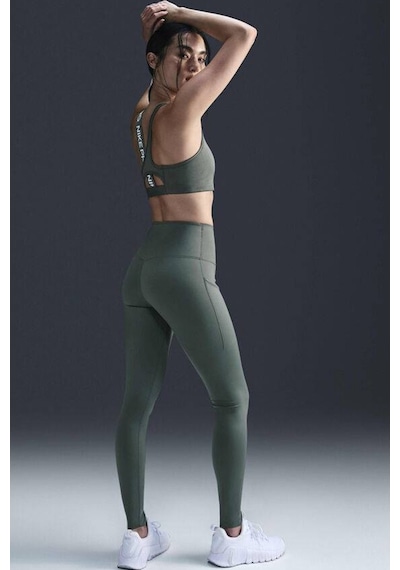 Nike Go Firm Support High Rise Full Length Kadın 6 Cepli Lazer Kesim Antreman Taytı Koyu Yeşil Koyu Yeşil