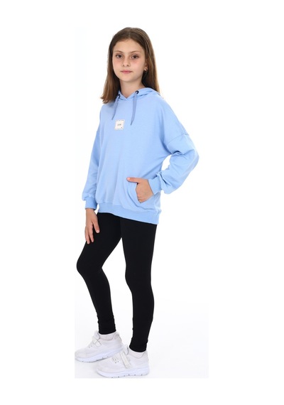 Toontoy Kids Toontoy Kız Çocuk 2'li Takım Baskılı Kapüşonlu Düşük Omuz Cepli Sweatshirt & Basic Düz Tayt Mavi Toontoy Kids Toontoy Kız Çocuk 2'li Takım Baskılı Kapüşonlu Düşük Omuz Cepli Sweatshirt & Basic Düz Tayt Mavi