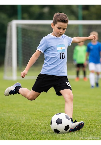 Civil Boys Argentina Baskılı 2'li 6-9 Yaş Takım - Pamuk Forma - Mavi