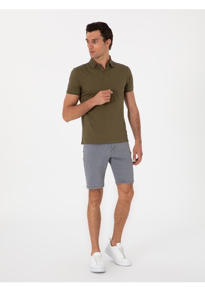 Haki Slim Fit %100 Pamuk Polo Yaka T-shirt Yeşil