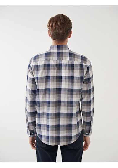 Lcwaıkıkı Classic Bej Regular Fit Uzun Kollu Ekose Poplin Erkek Gömlek