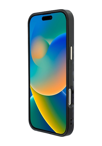 Apple Uyumlu iPhone 16 Pro Max Kılıf Guess Lisanslı M-safeli Üçgen Logolu Simli Leopar Desenli Kapak Siyah