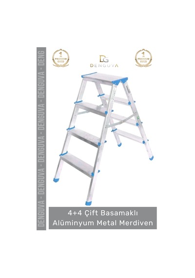 Merdiven Dayanıklı Hafif Katlanabilir 92 Cm Çift Yön 4+4 Çift Basamaklı Alüminyum Metal Merdiven