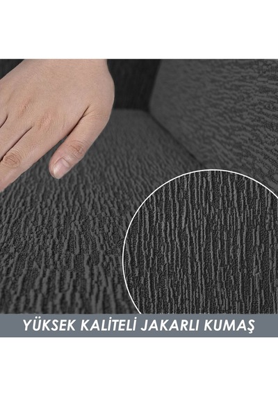 StarMall Jakarlı Çubuk Desen Koltuk Örtüsü Koltuk Kılıfı Lastikli Esnek Yıkanabilir 3Lü Bir Adet Antrasit